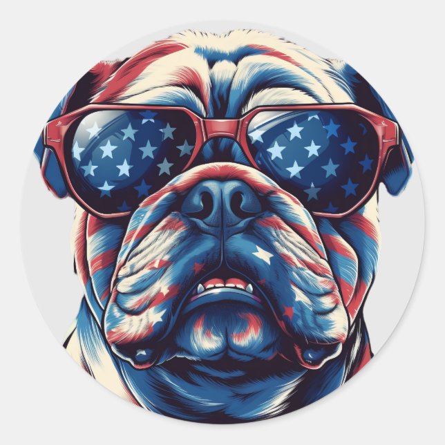 Pegatina Redonda Bulldog patriótico americano (Anverso)