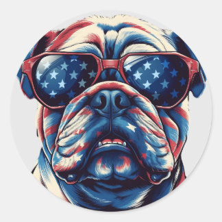 Pegatina Redonda Bulldog patriótico americano
