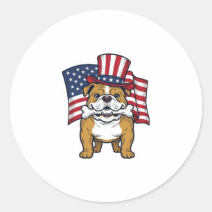 Pegatina Redonda Bulldog Patriótico Con Diseño De Vector De Bandera