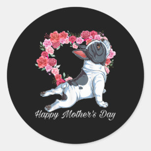 Pegatina Redonda Bulldog Perro Corazón Floral Feliz Día de la Madre