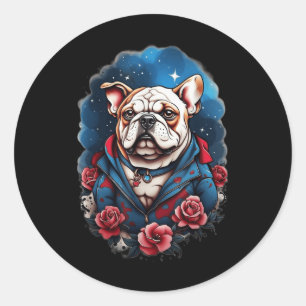Pegatina Redonda Bulldog Perro Viejo Colegio Tattoo Estilo Retro Vi