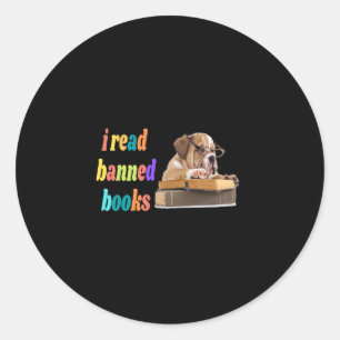 Pegatina Redonda Bulldog que leo libros prohibidos