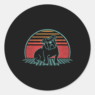 Pegatina Redonda Bulldog Retro Perro Lover Estilo de la Vieja 80