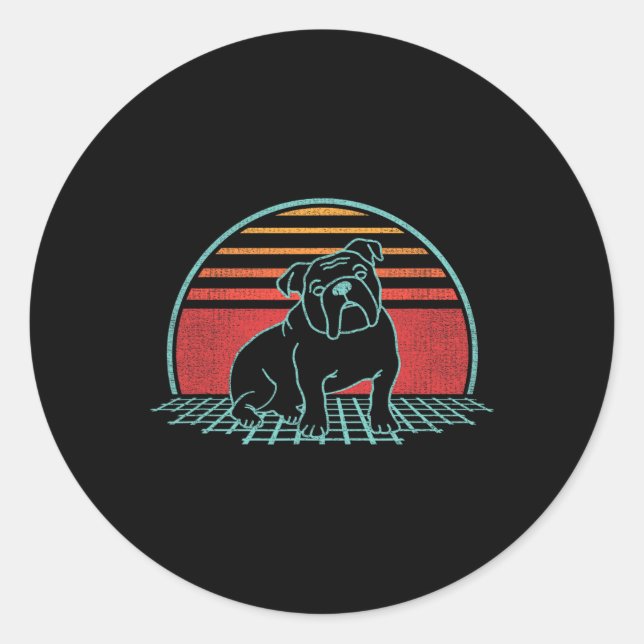 Pegatina Redonda Bulldog Retro Perro Lover Estilo de la Vieja 80 (Anverso)