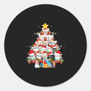 Pegatina Redonda Bulldog Santa Claus Navidad Árbol iluminado Feliz 