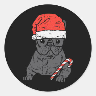 Pegatina Redonda Bulldog Santa Frenchie Navidades de perros Noche M