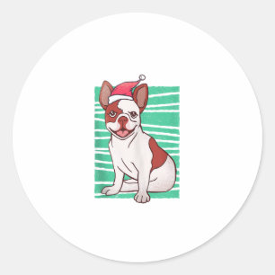 Pegatina Redonda Bulldog Santa Hat - Navidades divertidos