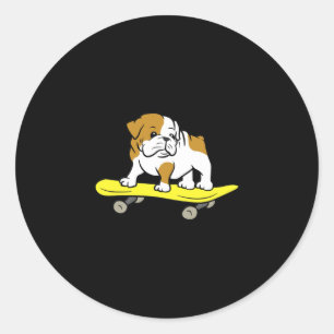 Pegatina Redonda Bulldog Skateboarding Bulldog de patinaje para per