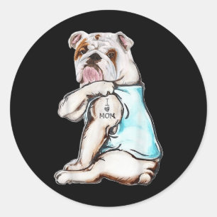 Pegatina Redonda Bulldog Tattoo Amo a mamá Día de la Madre Lover