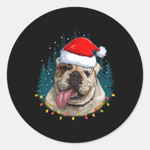 Pegatina Redonda Bulldog usando Navidad de Santa Hat - Bulldog Love