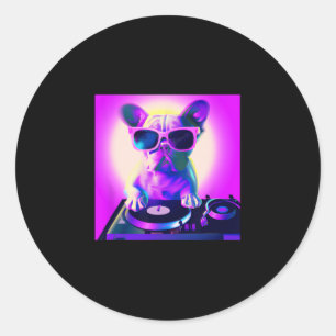 Pegatina Redonda Bulldog Vaporwave Dj Perro Mujeres Estéticas Chica