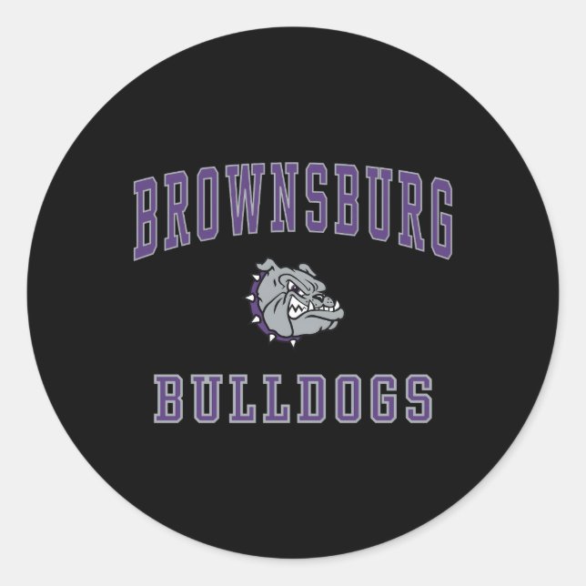 Pegatina Redonda Bulldoges de la escuela secundaria de Brownsburg C (Anverso)