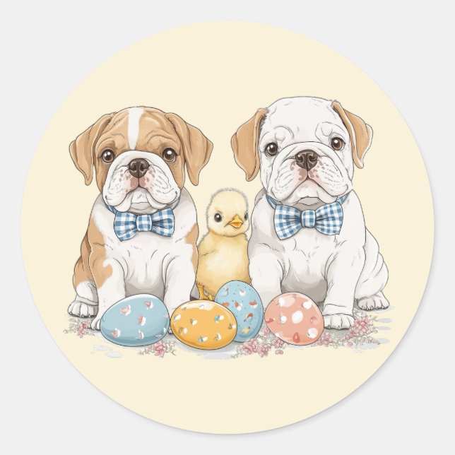 Pegatina Redonda Bulldoges en inglés de Pascua (Anverso)