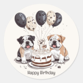 Pegatina Redonda Bulldoges ingleses de cumpleaños feliz