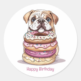 Pegatina Redonda Bulldoges ingleses de cumpleaños feliz