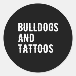 Pegatina Redonda Bulldoges Y Dueños De Bulldoges De Tatuajes Perro