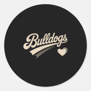 Pegatina Redonda Bulldogs Retro Corazón Vintage Para Hombres Mujere