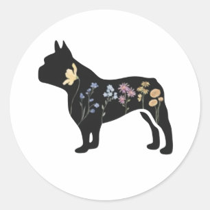Pegatina Redonda BulldogSticker francés de flores silvestres
