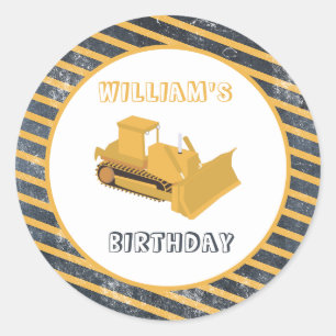 Pegatina Redonda Bulldozer Construction Truck Birthday Boy