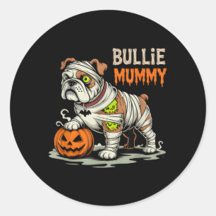 Pegatina Redonda Bullie Mummy Halloween Bulldog