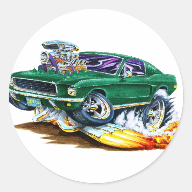 Pegatina Redonda Bullitt Mustang con gran motor (Anverso)