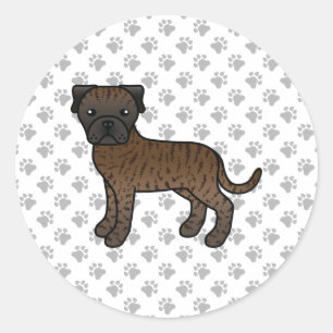 Pegatina Redonda Bullmastiff atigrado perro de dibujos animados lin