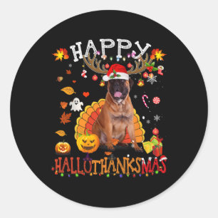 Pegatina Redonda Bullmastiff Perro Navidades Halloween Perro Happy