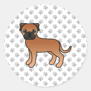 Pegatina Redonda Bullmastiff Rojo Perro De Dibujos Animados Lindo