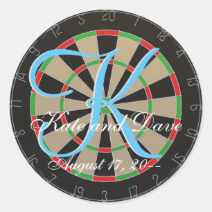 Pegatina Redonda Bulls-eye Dartboard 3d Monograma Dart Wedding Favo