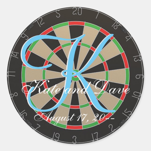 Pegatina Redonda Bulls-eye Dartboard 3d Monograma Dart Wedding Favo (Anverso)