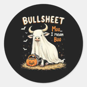 Pegatina Redonda Bullsheet Cow Ghost Pun divertido truco de Hallowe
