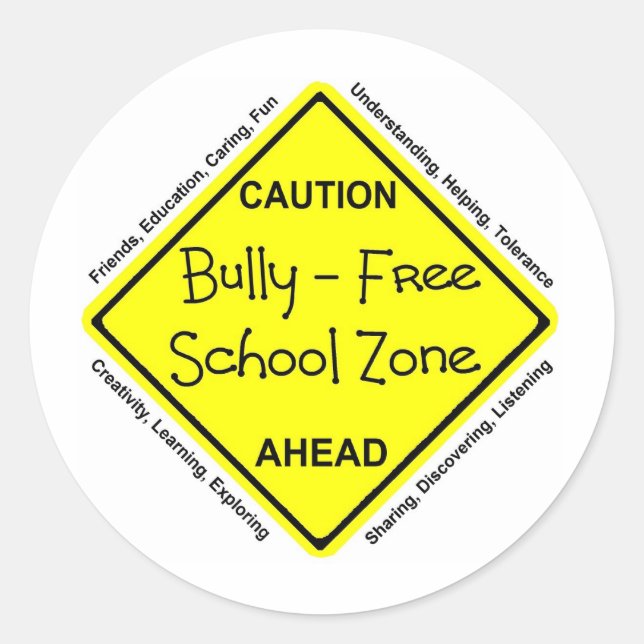 Pegatina Redonda Bully - Zona escolar libre (Anverso)