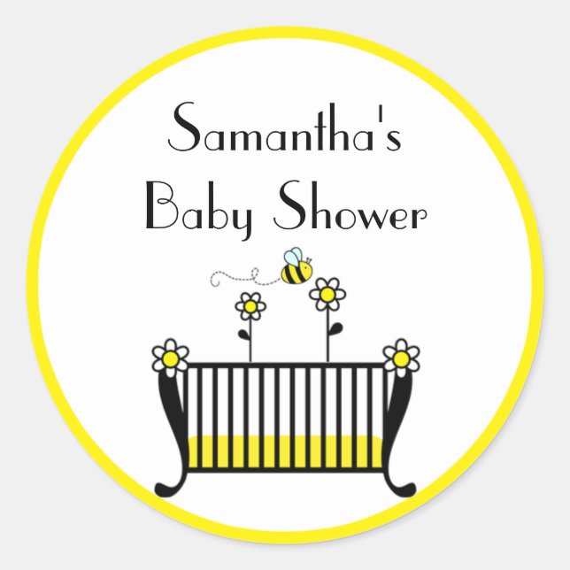 Pegatina Redonda Bumble Bee Crib Baby Shower (Anverso)