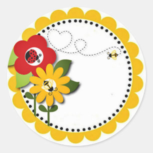 Pegatina Redonda Bumble Bee Lady Bug Shower Fiesta Pegatinas de cum