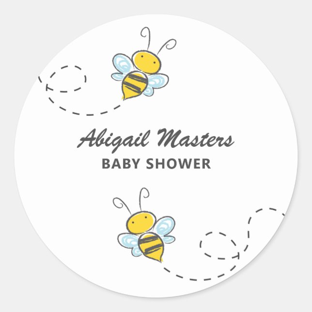 Pegatina Redonda Bumble Bee Personalizado Baby Shower (Anverso)