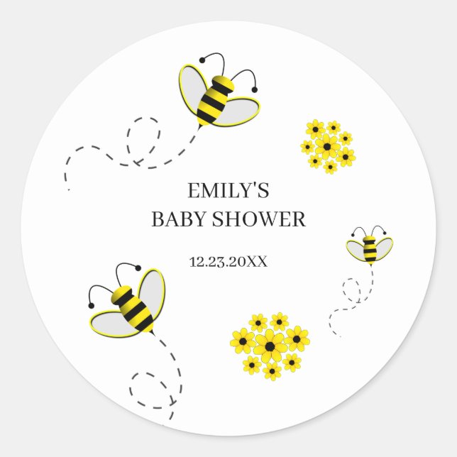 Pegatina Redonda Bumble Bee Personalizado Baby Shower Classic Round (Anverso)