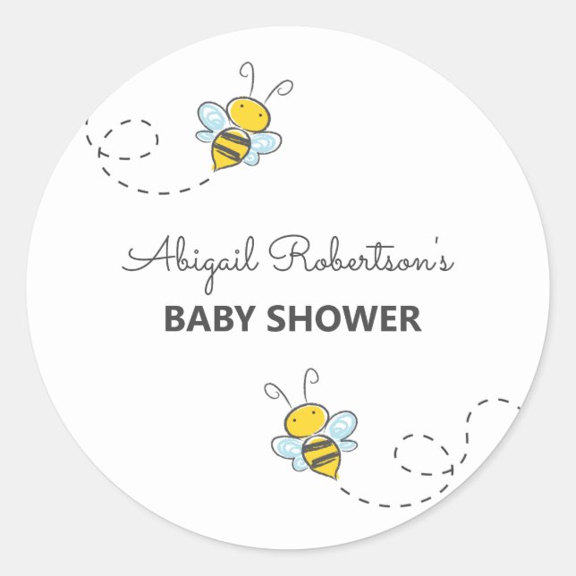 Pegatina Redonda Bumble Bee Personalizado Baby Shower Classic Round (Anverso)