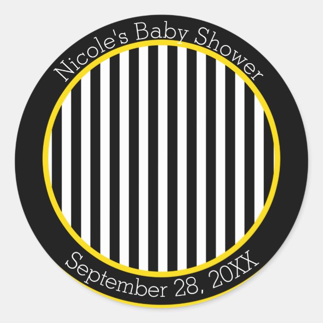 Pegatina Redonda Bumble Black Yellow Bee Ther Baby Shower (Anverso)