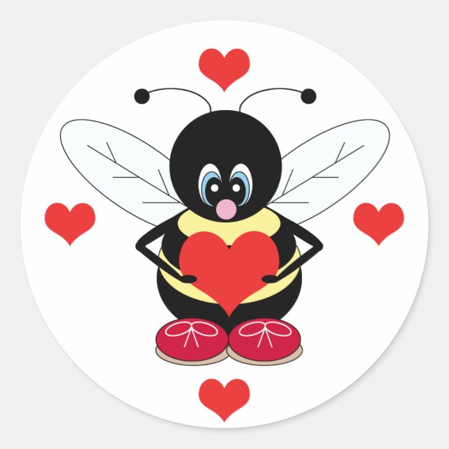 Pegatina Redonda Bumblebee con Pegatinas del corazón (Anverso)