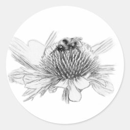 Pegatina Redonda Bumblebee y flor