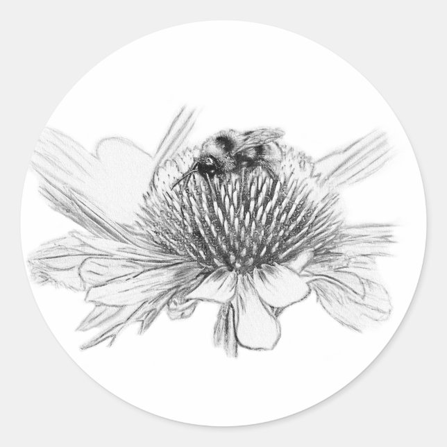 Pegatina Redonda Bumblebee y flor (Anverso)