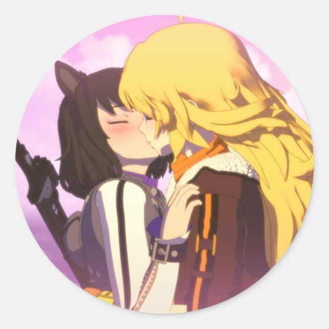 Pegatina Redonda Bumbleby Kiss Yang Xiao Long y Blake Belladonna (Anverso)