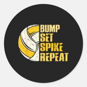 Pegatina Redonda Bump Set Spike Repetir voleibol Gracioso