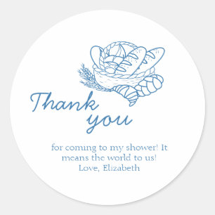 Pegatina Redonda Bun in the Oven Baby Shower Rustic Gracias