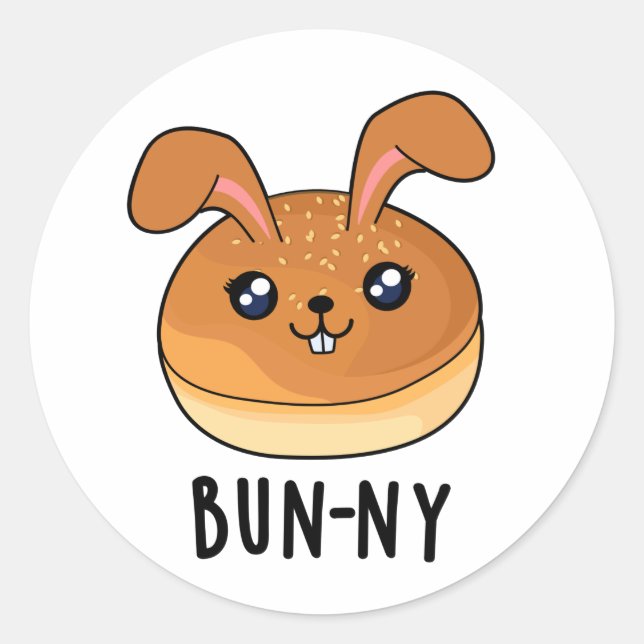Pegatina Redonda Bun-ny Funny Conejo Conejo Conejo Conejo Bun Pun (Anverso)