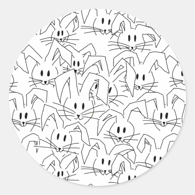 Pegatina Redonda Bunches de Bunnies en blanco - sin costura. (Anverso)
