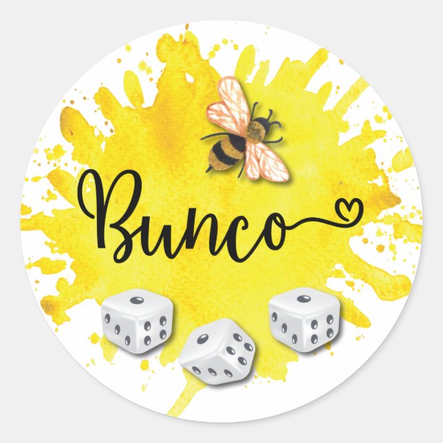Pegatina Redonda Bunco Bee Dice (Anverso)