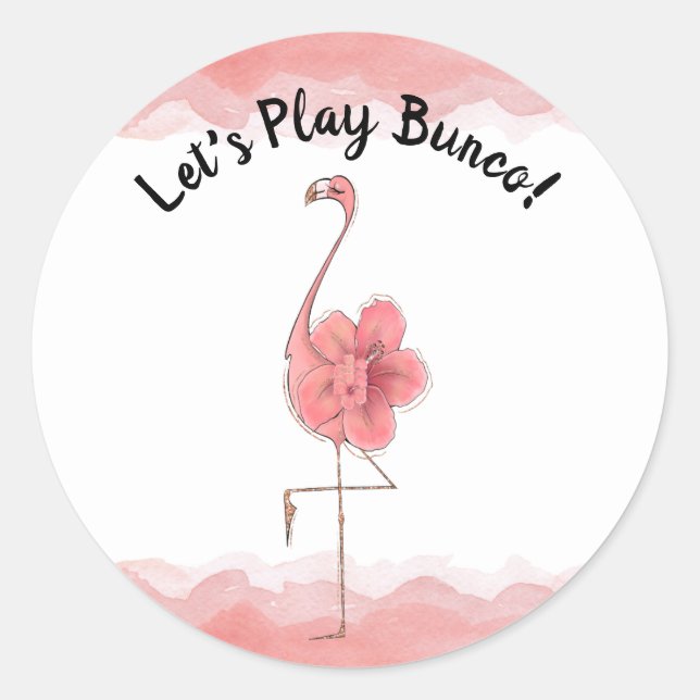 Pegatina Redonda Bunco Bunko Pink Tropical Flamingo (Anverso)