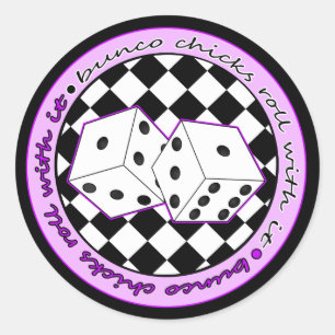Pegatina Redonda Bunco Chicks Rolling With It - Púrpura