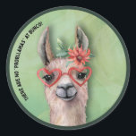 Pegatina Redonda Bunco Funny Quote Lllama<br><div class="desc">Cita divertida de Bunco para tu próxima noche de salida de chicas Bunco. Cuidada y adorable acuarela con una llama ingeniosa que dice "¡No hay problemas en Bunco!" Perfecto para su próxima noche de recaudación de fondos o de juego.</div>